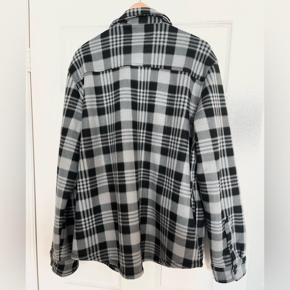 Sherpa Lined Plaid Shacket Men’s Black Grey Fleece Jacket Size M - Picture 3 of 10